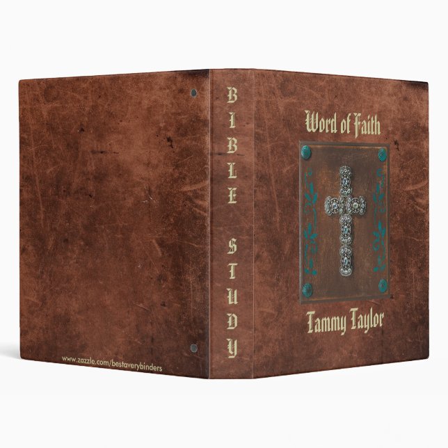 Antique Distressed Print W/Cross Study Notebook 3 Ring Binder (Background)