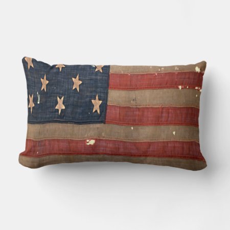 Antique Distressed Stained Civil War Flag Lumbar Pillow