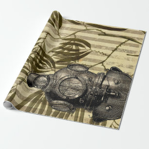 Antique Diving Helmet and Seaweed Wrapping Paper