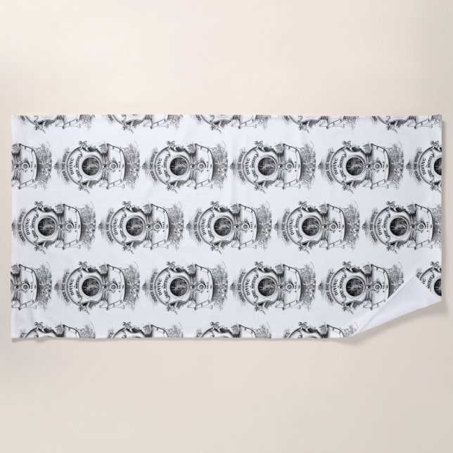 Antique diving helmet nautical beach towel (Front)