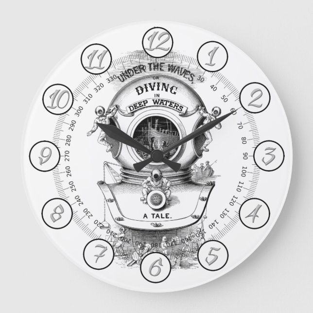 Antique diving helmet nautical large clock (Front)