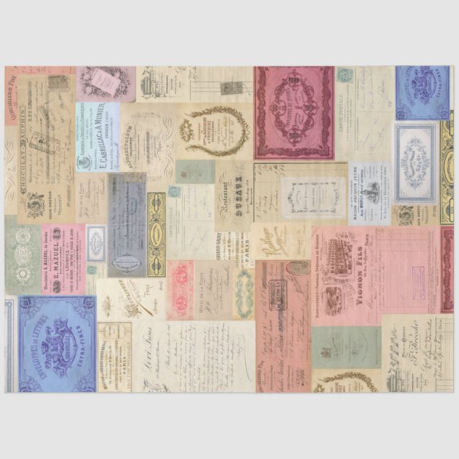 Antique Document Pastel Ephemera Tissue Paper (Front)