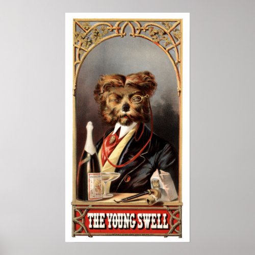 Antique Dog With Monocle Print Poster