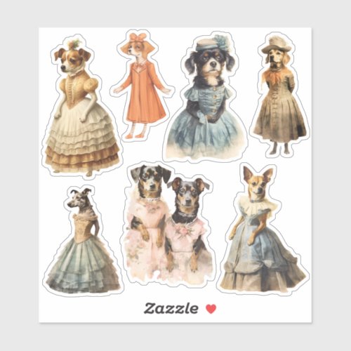 Antique Dogs in Vintage Clothes Junk Journal Kit Sticker