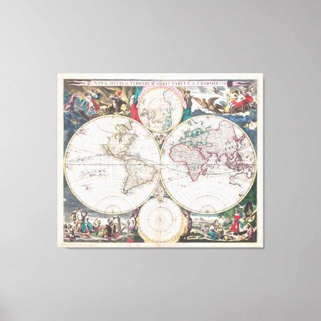 Antique Double-Hemisphere World Map Canvas Print (Front)