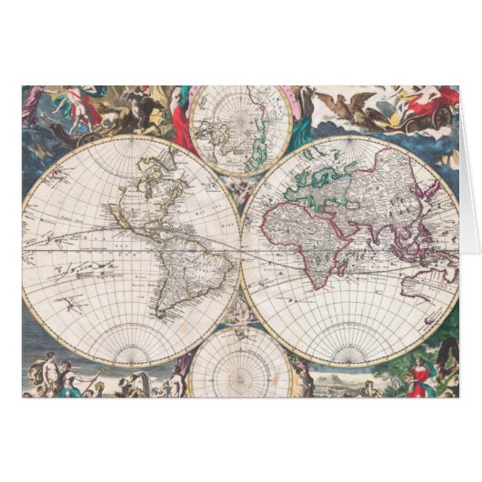 Antique Double-Hemisphere World Map Cards (Front Horizontal)