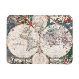 Antique Double-Hemisphere World Map Magnet