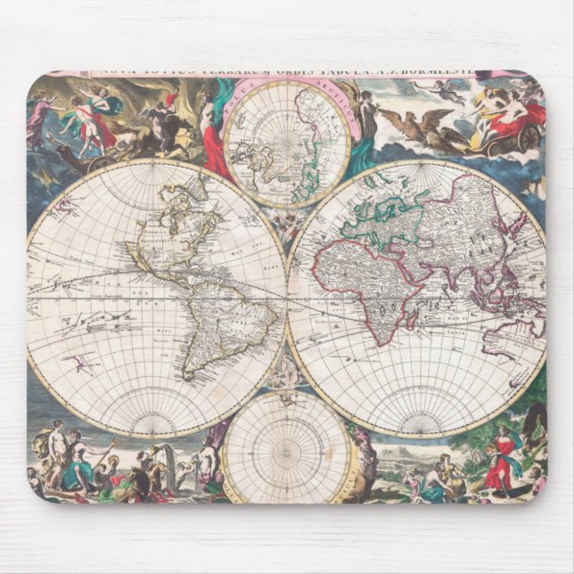 Antique Double-Hemisphere World Map Mouse Pad (Front)