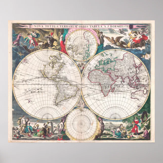 Antique Double-Hemisphere World Map Poster | Zazzle