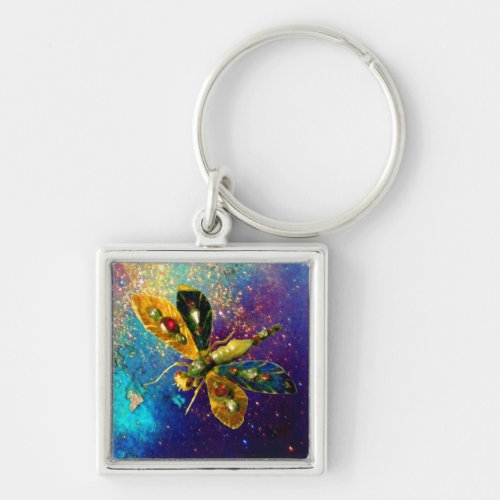 ANTIQUE DRAGONFLY JEWEL  IN BLUE GOLD SPARKLES KEYCHAIN