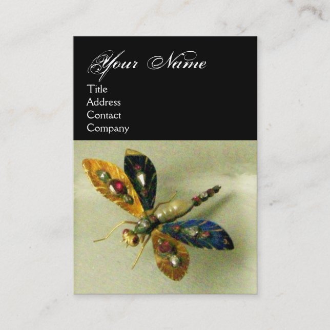 ANTIQUE DRAGONFLY JEWEL MONOGRAM ,Black White Business Card (Front)