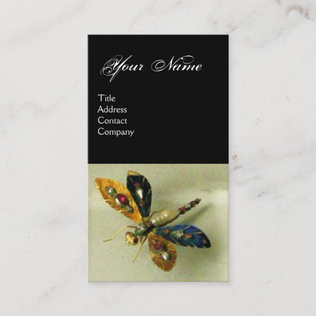 ANTIQUE DRAGONFLY JEWEL MONOGRAM ,Black White Business Card (Front)