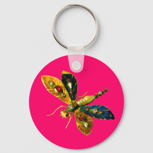 ANTIQUE DRAGONFLY JEWEL  Pink Fuchsia Keychain