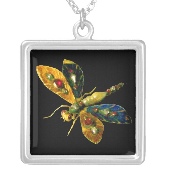 ANTIQUE DRAGONFLY JEWEL SILVER PLATED NECKLACE (Front)