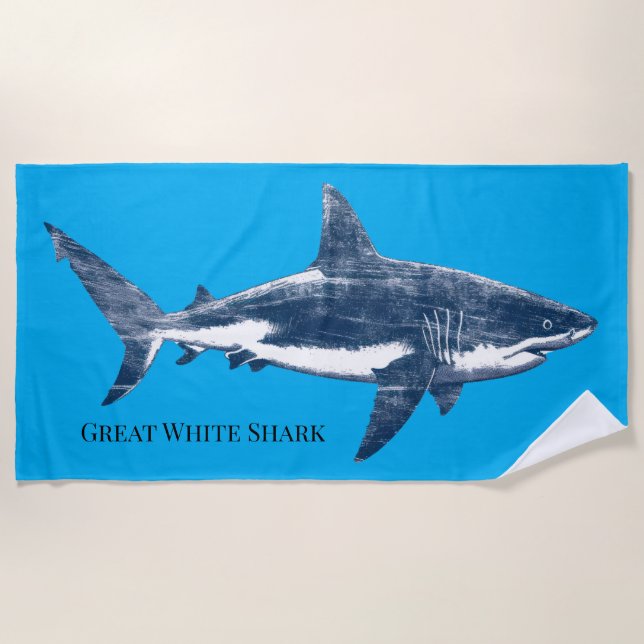 Antique  drawing of a shark beach towel (Front)