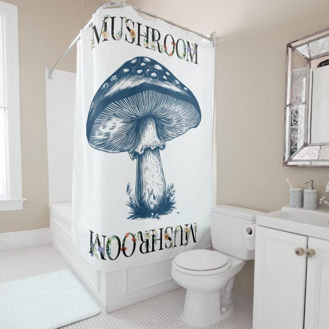 Antique drawing of mushroom  shower curtain (In Situ)