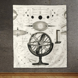 Antique Drawing of Vintage Astrological Spheres Tapestry