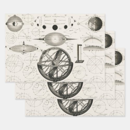 Antique Drawing of Vintage Astrological Spheres Wrapping Paper Sheets