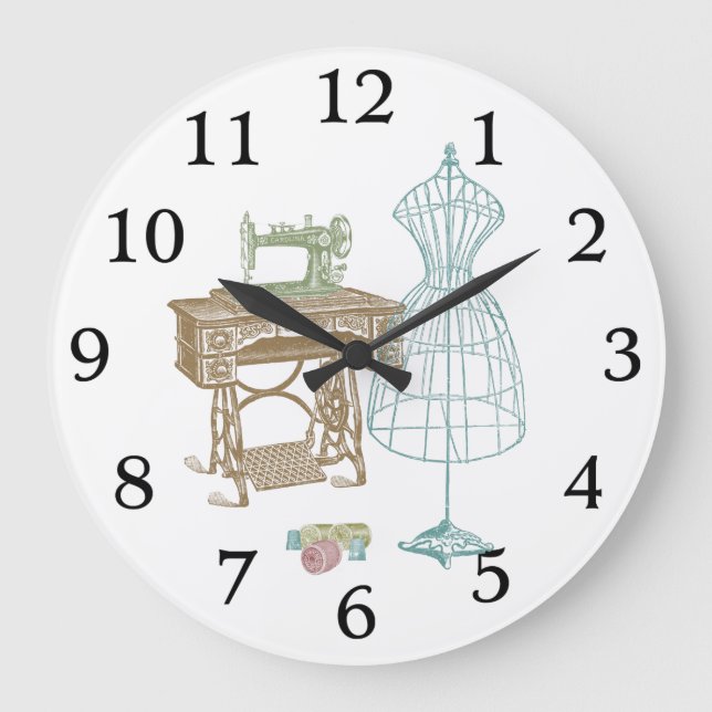 Antique Dressmaker Form Kit Vintage Sewing Desk Large Clock (Front)