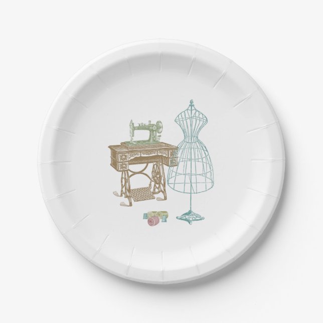 Antique Dressmaker Kit Illustration Paper Plates (Front)