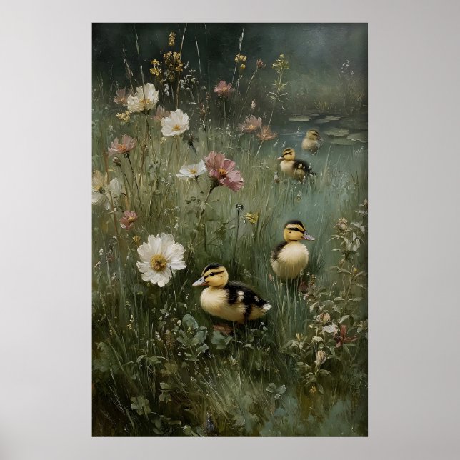 Antique Ducklings Printable Art, Duck Minimalist Poster (Front)