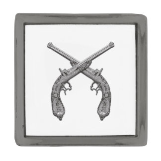 Antique Dueling Pistols Gunmetal Finish Lapel Pin