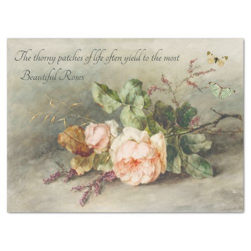ANTIQUE DUTCH ROSE PAINTING WITH INSPIRING QUOTE TISSUE PAPER