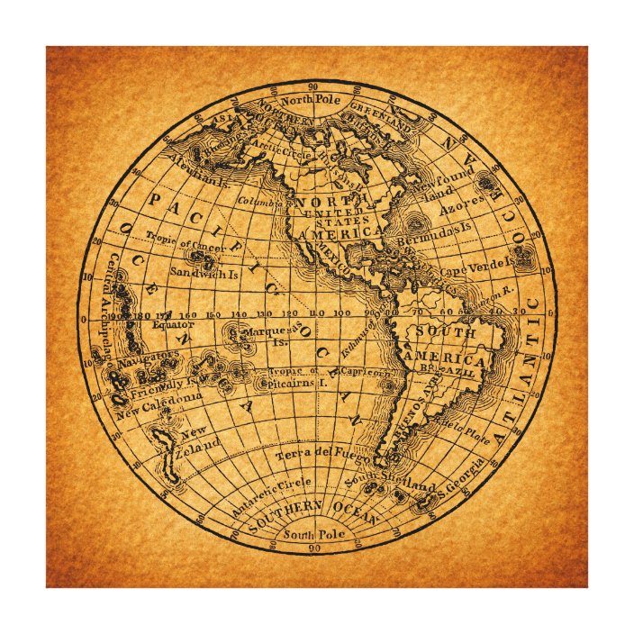 Antique Earth World Map Vintage Globe Art Canvas Print