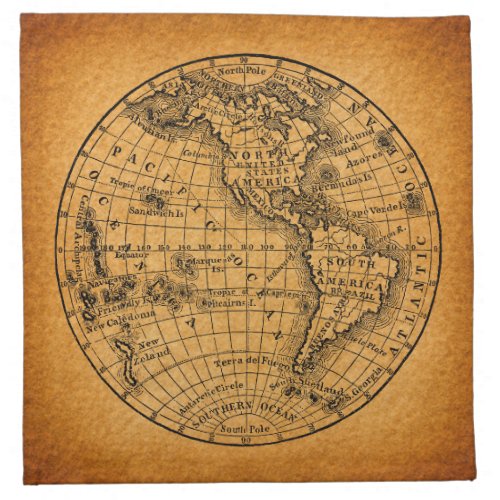 Antique Earth World Map Vintage Globe Art Cloth Napkin