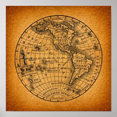 Antique Earth World Map Vintage Globe Art Poster