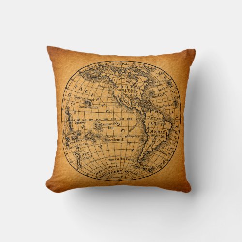 Antique Earth World Map Vintage Globe Art Throw Pillow