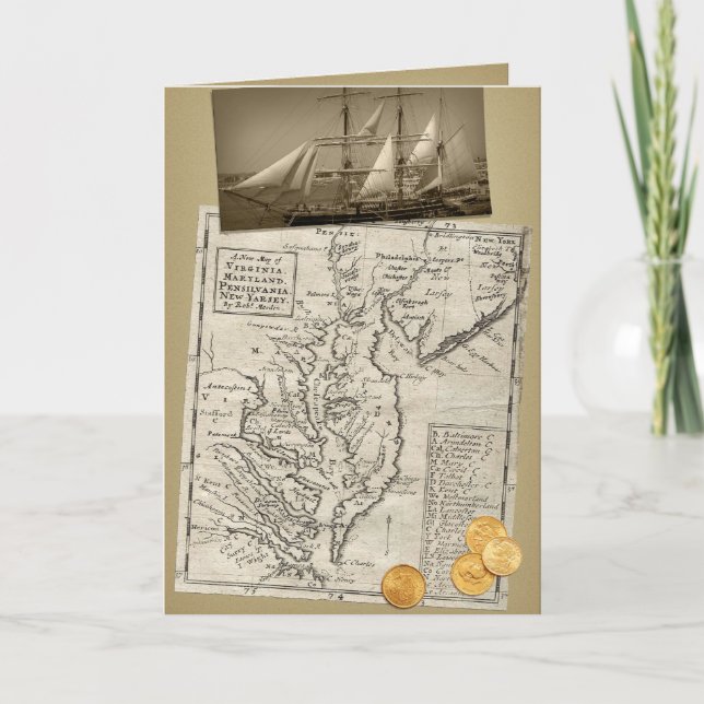 Antique East Coast Map birthday card (Front)
