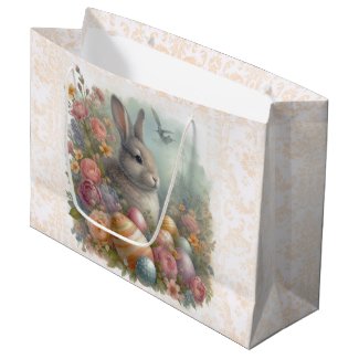 Antique Easter Bunny with Damask Floral Large