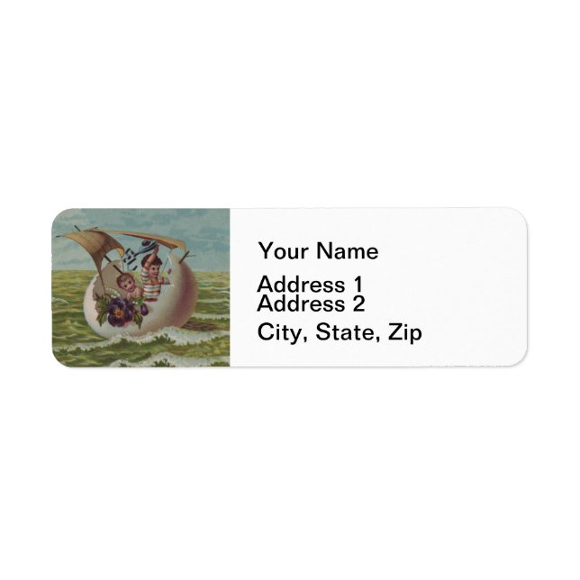 Antique Easter Card Sailing Egg Children Label (Front)