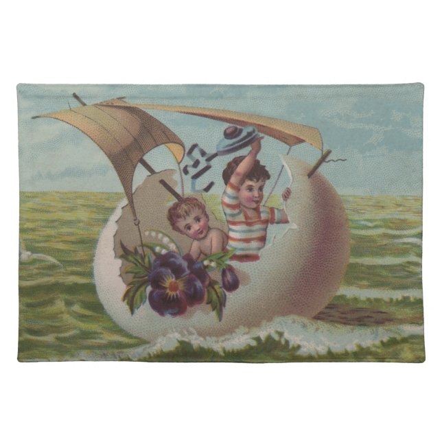 Antique Easter Card Sailing Egg Children Placemat (Front)