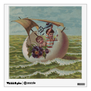 Antique Easter Card Sailing Egg Children Wall Sticker