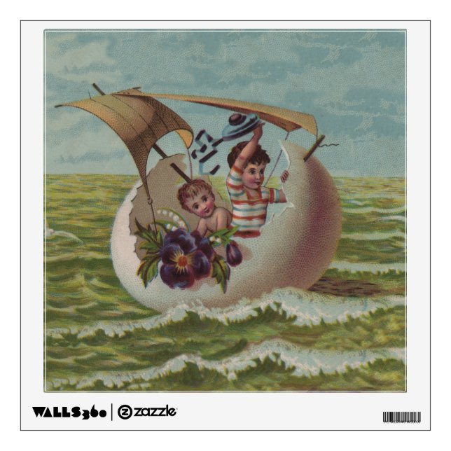 Antique Easter Card Sailing Egg Children Wall Sticker (Front)