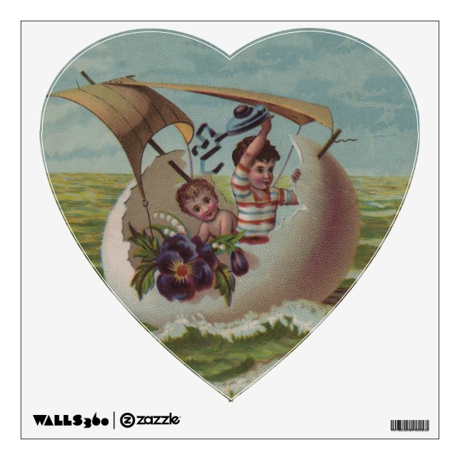 Antique Easter Card Sailing Egg Children Wall Sticker (Front)