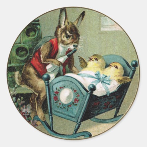 Antique Easter Papa Rabbit and Chicks Sticker