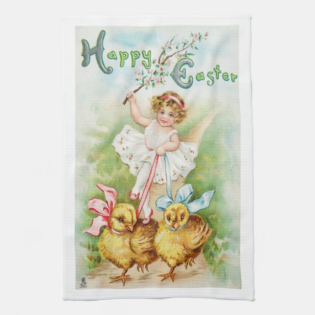 Antique Easter Post Card Victorian Girl Towel (Vertical)