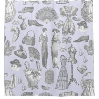 antique edwardian vintage fashion ladies purple shower curtain