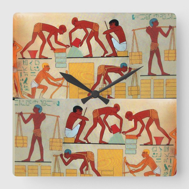 ANTIQUE EGYPT ARCHITECTURAL CONSTRUCTION SQUARE WALL CLOCK (Front)