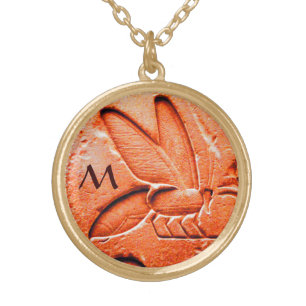 ANTIQUE EGYPTIAN HONEY BEE BEEKEEPER MONOGRAM GOLD PLATED NECKLACE