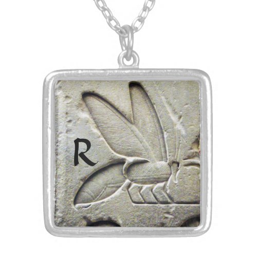 ANTIQUE EGYPTIAN HONEY BEE BEEKEEPER MONOGRAM SILVER PLATED NECKLACE