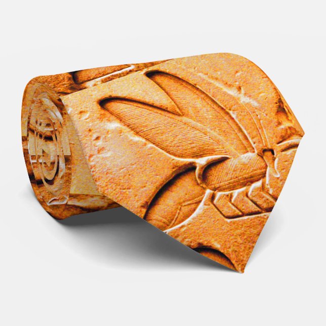 ANTIQUE EGYPTIAN HONEY BEE BEEKEEPER Orange Yellow Neck Tie (Rolled)
