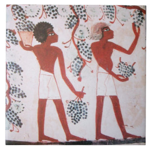 ANTIQUE EGYPTIAN VINEYARD WINE GRAPE HARVEST CERAMIC TILE