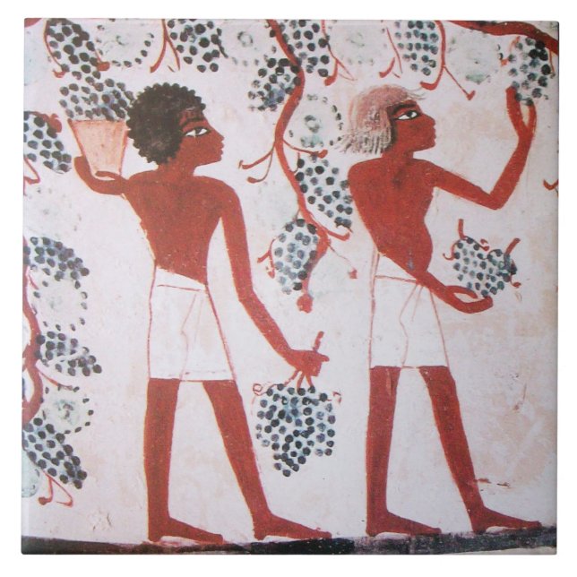 ANTIQUE EGYPTIAN VINEYARD WINE GRAPE HARVEST CERAMIC TILE (Front)