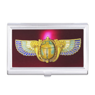 ANTIQUE EGYPTIAN WINGED SCARAB /CORNUCOPIA JEWEL CASE FOR BUSINESS CARDS