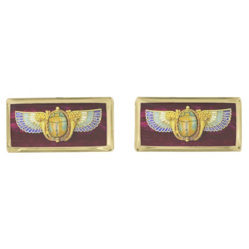 ANTIQUE EGYPTIAN WINGED SCARAB CORNUCOPIA JEWEL CUFFLINKS