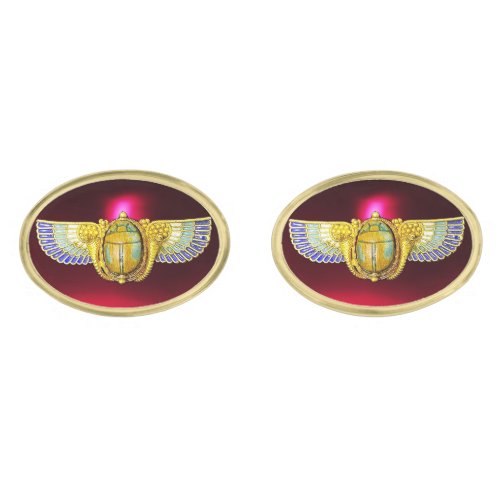 ANTIQUE EGYPTIAN WINGED SCARAB CORNUCOPIA JEWEL CUFFLINKS